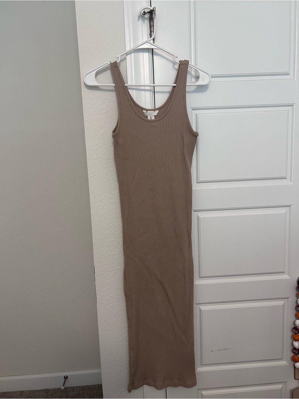 H&M Ribbed Tank Maxi Dress in Taupe